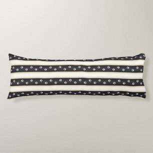 Cat Paw Prints on Black & Antique White Stripes Body Pillow