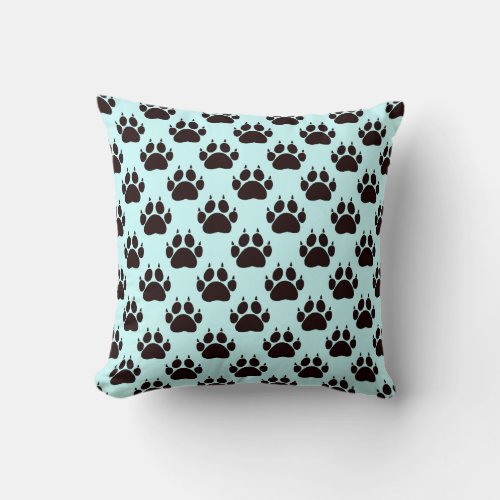 Cat Paw Prints On Blue Background Throw Pillow