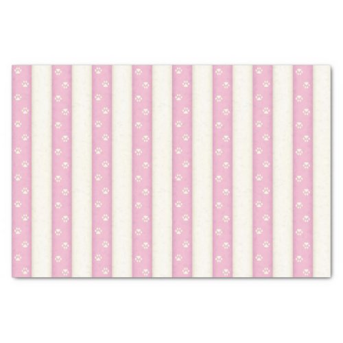 Cat Paw Prints on Pink  Antique White Stripes Tissue Paper