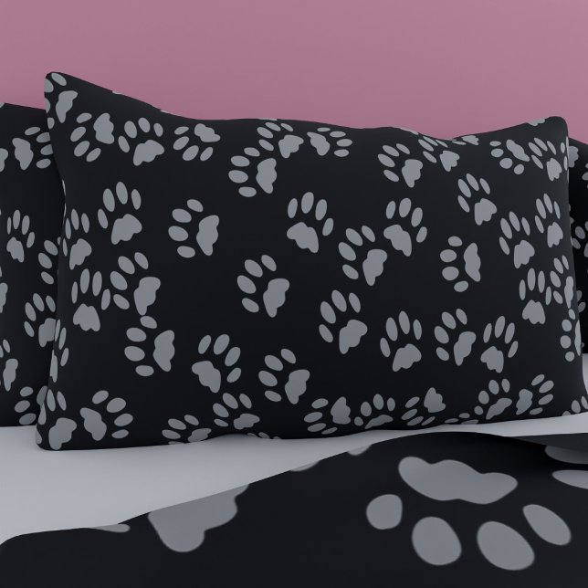 Cat Paw Prints Pattern Black and Gray Pillow Case (If your black cat walks all over your pillow case, this is the pillow case for you)