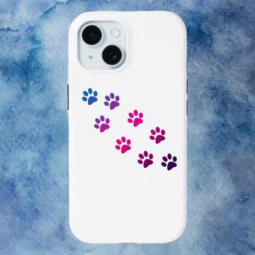 Cat Paw Prints Pink Blue Purple iPhone 15 Case