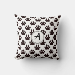 Cat Paw Prints With Monogram Throw Pillow