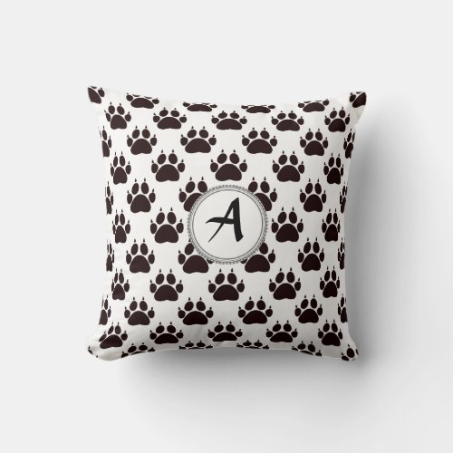 Cat Paw Prints With Monogram Throw Pillow