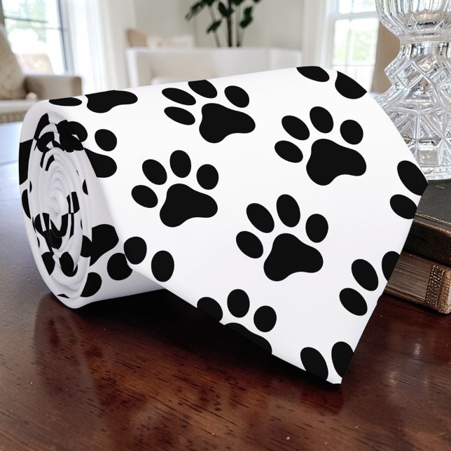 Cat Paw Retro Black and White Custom Tie (Creator Uploaded)