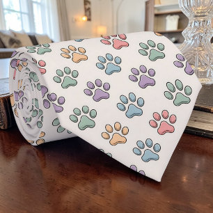Cat Paw Retro Pastel Colored Custom Tie