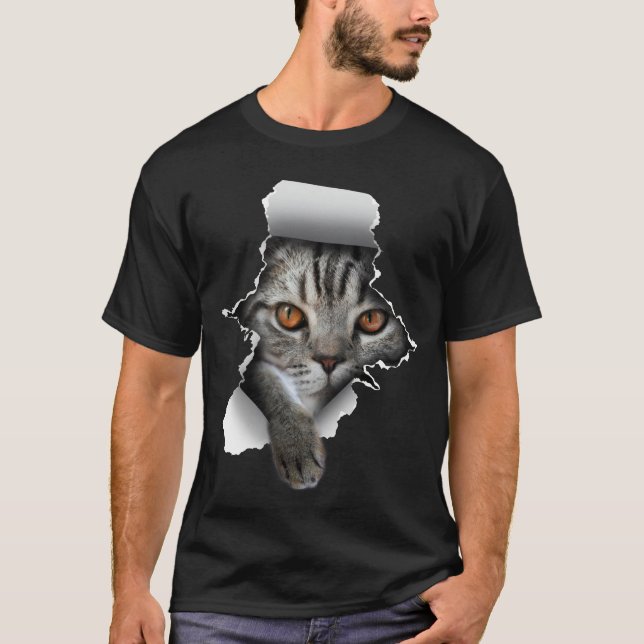 Cat Paw Torn Cat Lady Cute Kitten T-Shirt (Front)