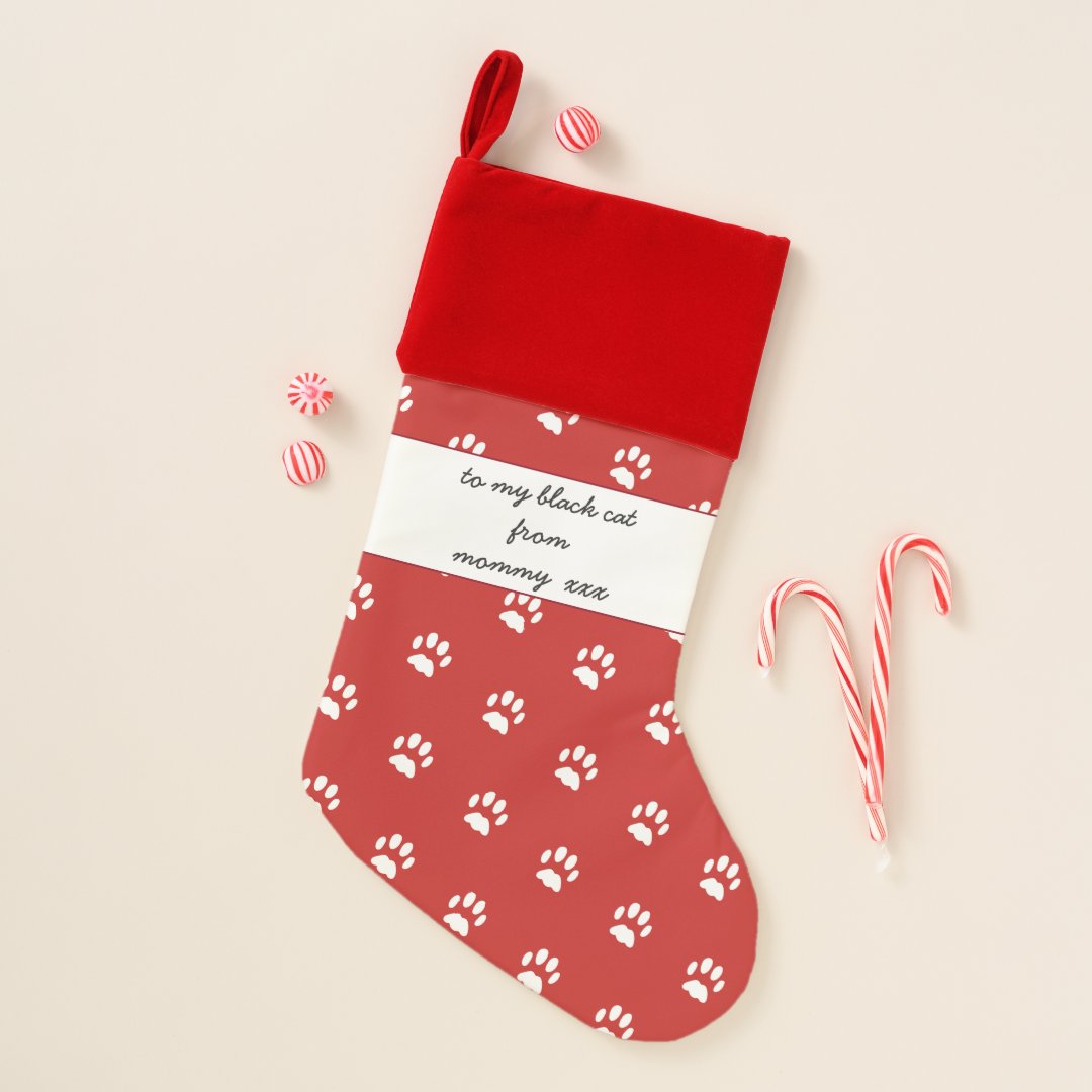 Cat Paw Velvet Lined Premium Christmas Stocking | Zazzle