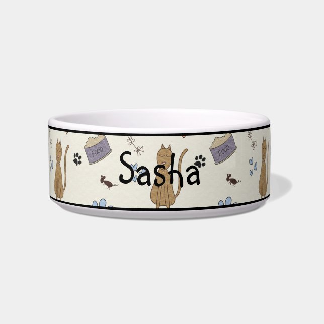 Cat Paws and Mice Kitty Personalized Pet Bowl (Front)