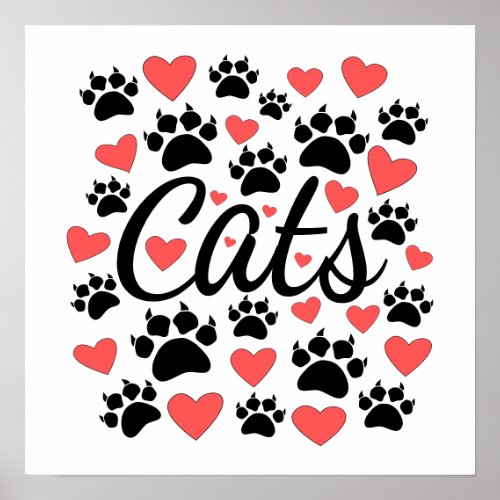 Cat Paws Claws And Red Hearts Poster