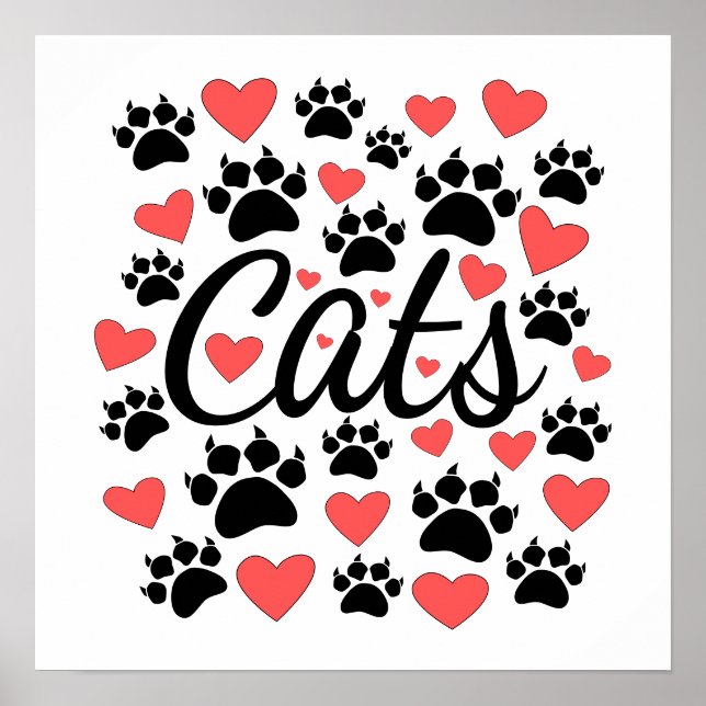 Cat Paws Claws And Red Hearts Poster (Front)