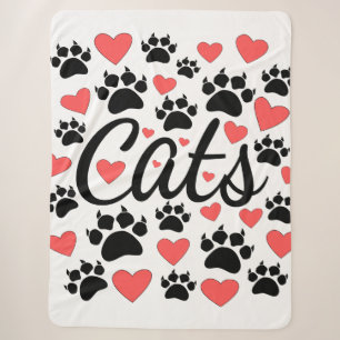 Cat Paws Claws And Red Hearts Sherpa Blanket