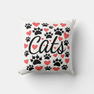Cat Paws Claws And Red Hearts Throw Pillow