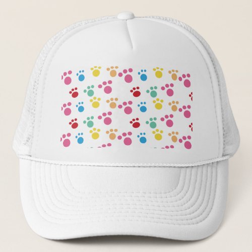 Cat Paws Colorful Pattern Pink Green Blue Orange  Trucker Hat
