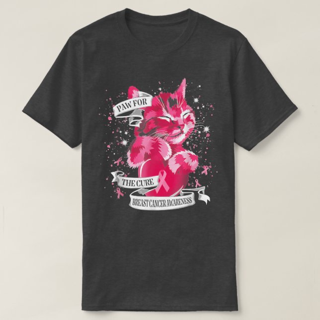 Cat Paws For The Cure Breast Cancer Awareness Pink T-Shirt (Design Front)