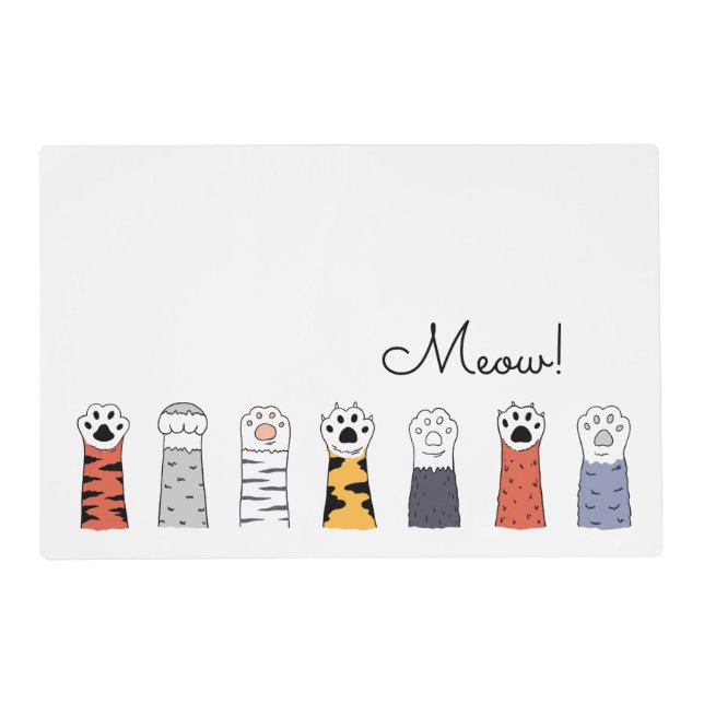 Cat Paws MEOW! Colorful Pets Kitchen Fun Placemat (Front)