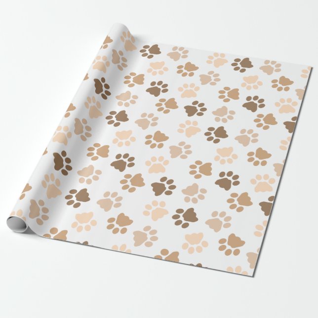 Cat Paws Neutral Colors Wrapping Paper (Unrolled)