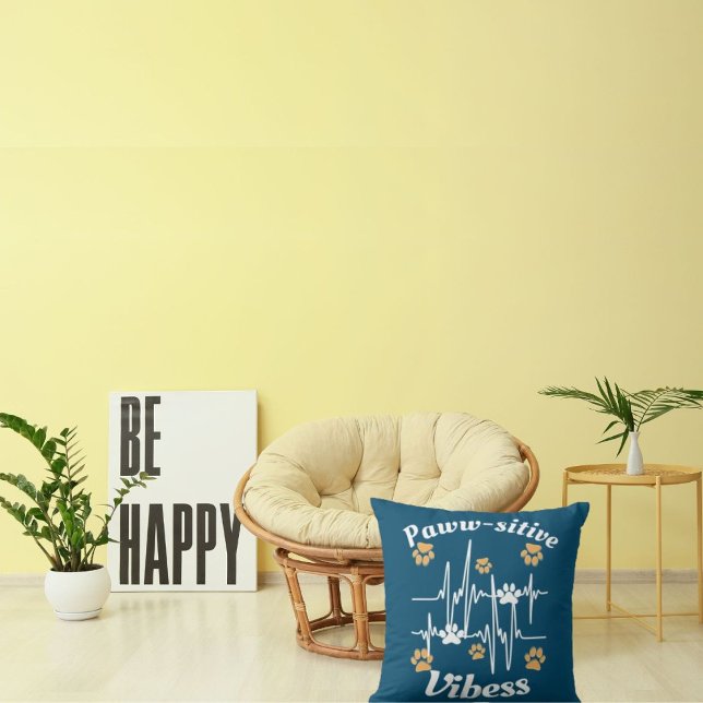 Cat Paws Vibes Cuddles On Cute Modern Funny Blue Throw Pillow (Creator Uploaded)