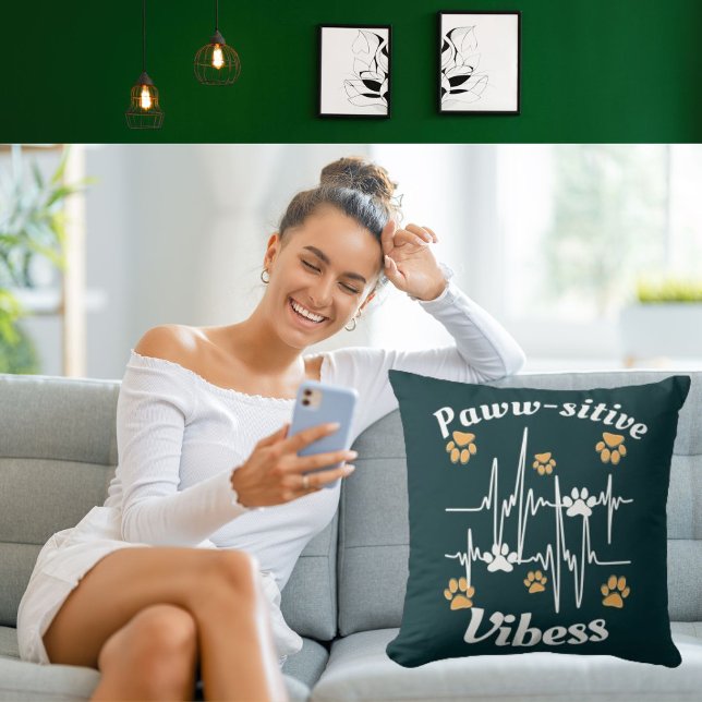 Cat Paws Vibes Cuddles On Cute Modern Funny Green Throw Pillow (Creator Uploaded)