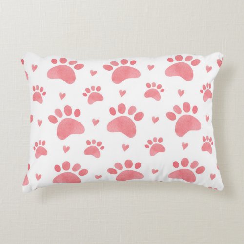 Cat Paws Watercolor Pattern Accent Pillow