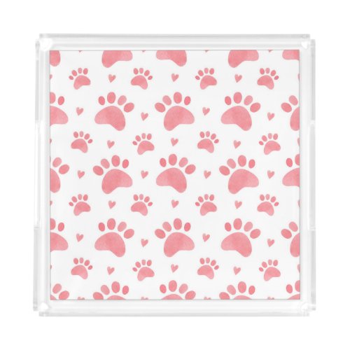 Cat Paws Watercolor Pattern Acrylic Tray