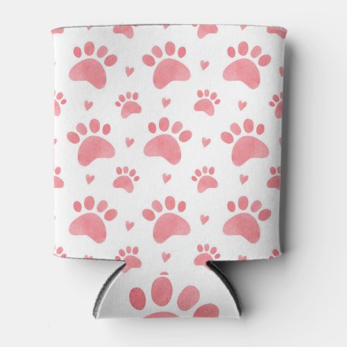 Cat Paws Watercolor Pattern Can Cooler