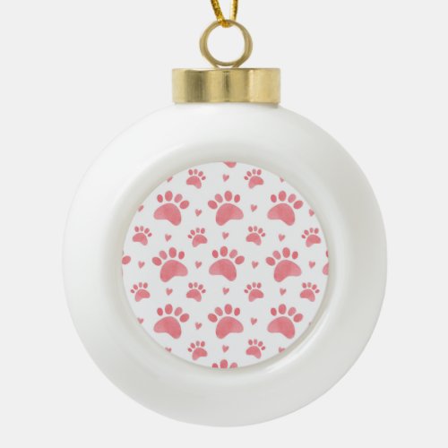 Cat Paws Watercolor Pattern Ceramic Ball Christmas Ornament