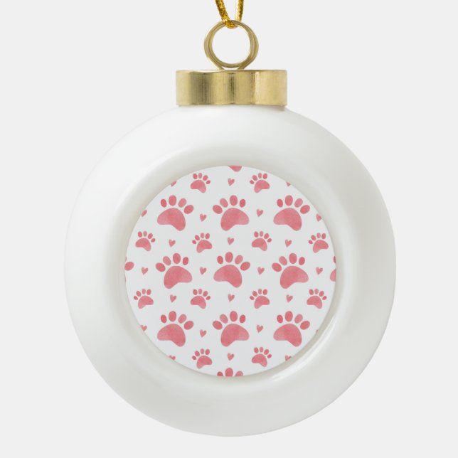 Cat Paws Watercolor Pattern Ceramic Ball Christmas Ornament (Front)