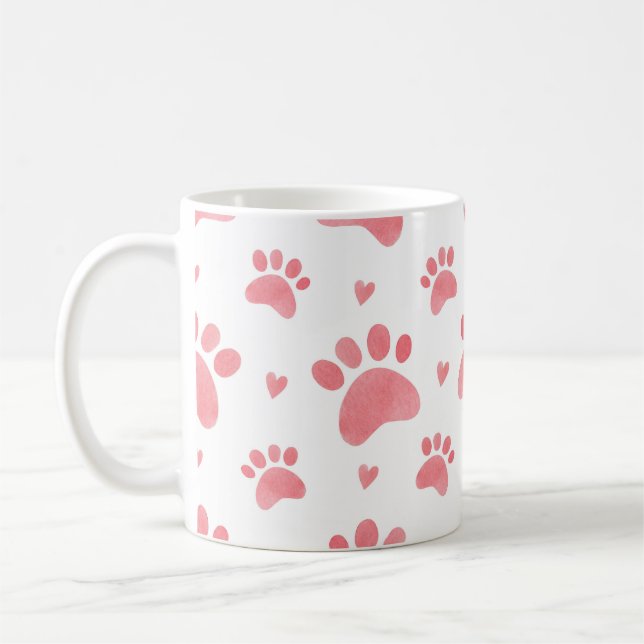 Cat Paws Watercolor Pattern Coffee Mug (Left)