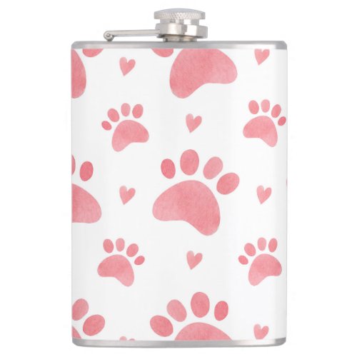 Cat Paws Watercolor Pattern Flask