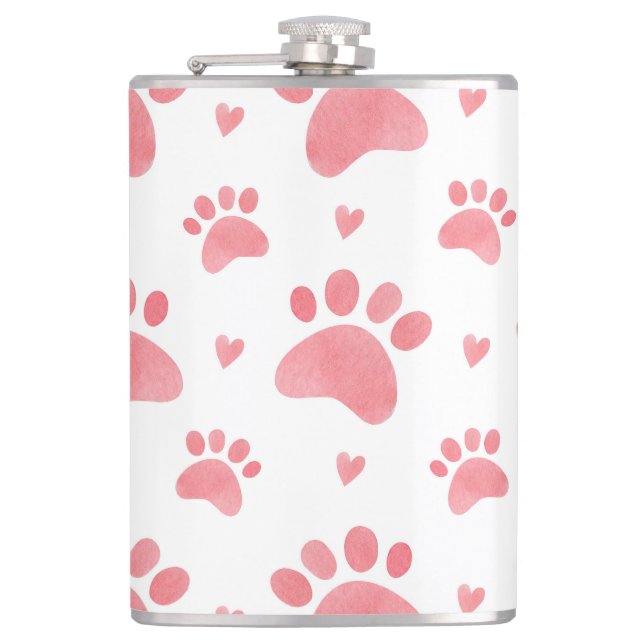 Cat Paws Watercolor Pattern Flask (Front)