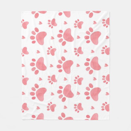 Cat Paws Watercolor Pattern Fleece Blanket