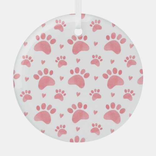 Cat Paws Watercolor Pattern Glass Ornament