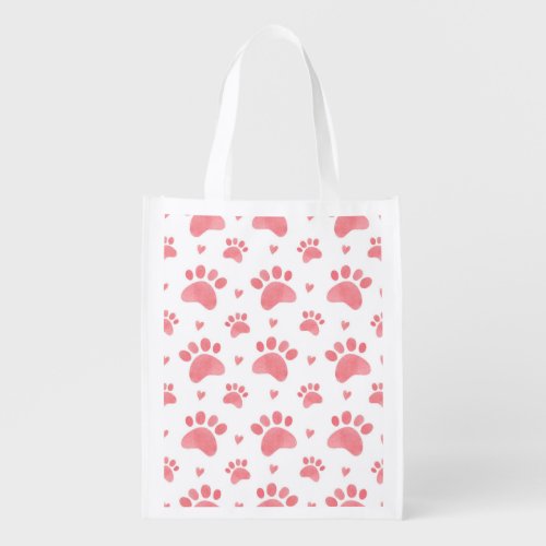 Cat Paws Watercolor Pattern Grocery Bag