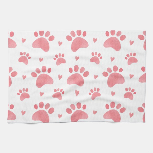 Cat Paws Watercolor Pattern Kitchen Towel (Horizontal)
