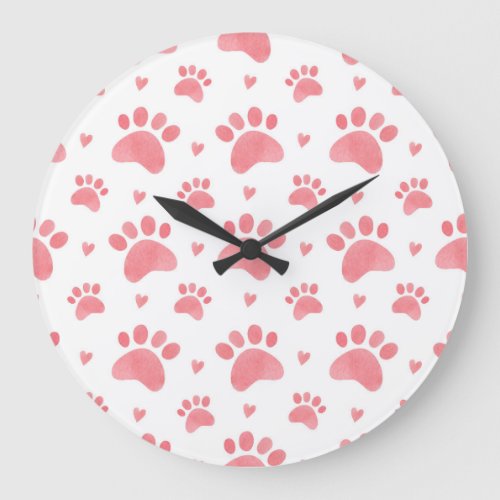 Cat Paws Watercolor Pattern Large Clock