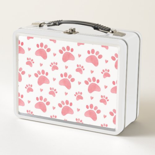Cat Paws Watercolor Pattern Metal Lunch Box