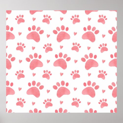 Cat Paws Watercolor Pattern Poster