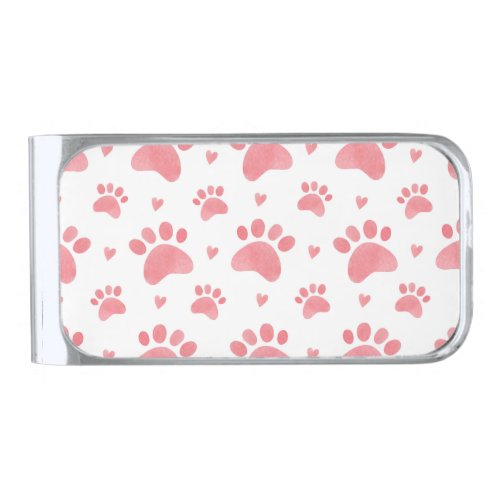 Cat Paws Watercolor Pattern Silver Finish Money Clip