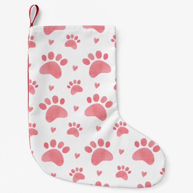 Cat Paws Watercolor Pattern Small Christmas Stocking (Front)