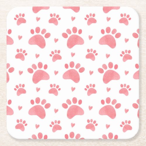 Cat Paws Watercolor Pattern Square Paper Coaster