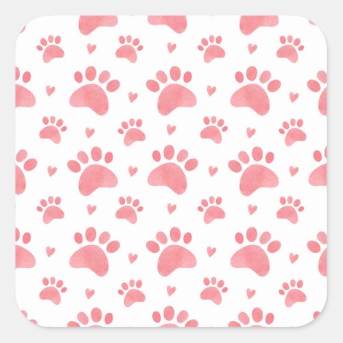 Cat Paws Watercolor Pattern Square Sticker