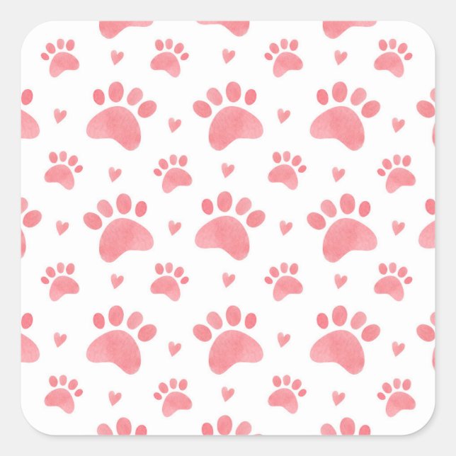 Cat Paws Watercolor Pattern Square Sticker (Front)