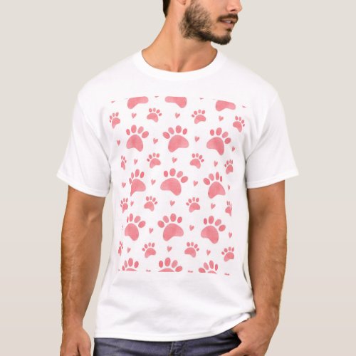 Cat Paws Watercolor Pattern T_Shirt
