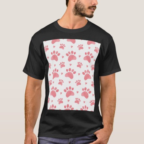 Cat Paws Watercolor Pattern T_Shirt