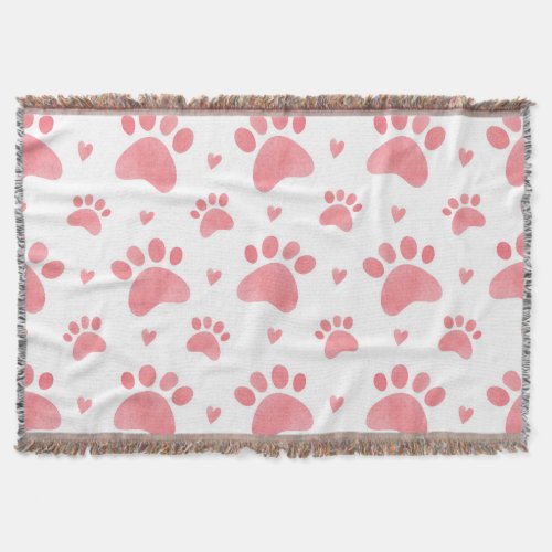 Cat Paws Watercolor Pattern Throw Blanket