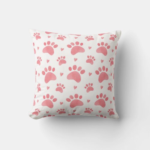 Cat Paws Watercolor Pattern Throw Pillow