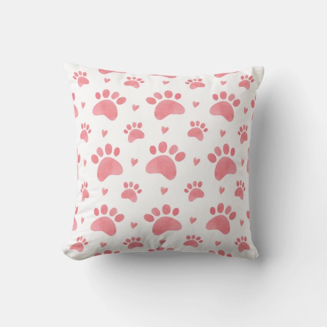 Cat Paws Watercolor Pattern Throw Pillow (Front)