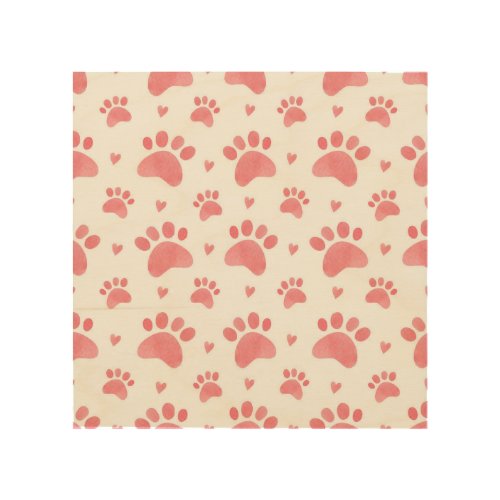 Cat Paws Watercolor Pattern Wood Wall Art