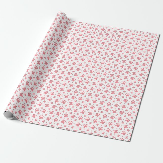 Cat Paws Watercolor Pattern Wrapping Paper (Unrolled)