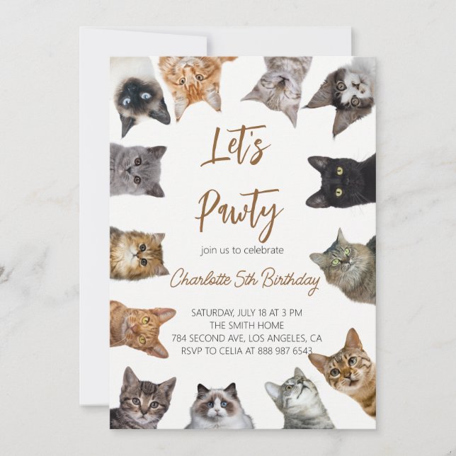  Cat Pawty birthday invitation (Front)